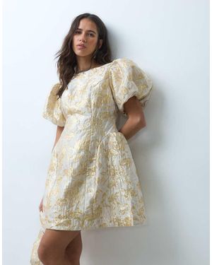 Sister Jane Exclusive Quartz Jacquard Boat Neck Puff Sleeve Mini Dress Co-ord - Natural