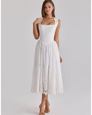 House Of Cb Safira Floral Broderie Anglaise Cotton Midi Dress - White