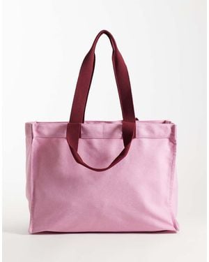 ASOS Bolso Tote Cuadrado Con Compartimento Interno Para Portátil De Lona - Rosa