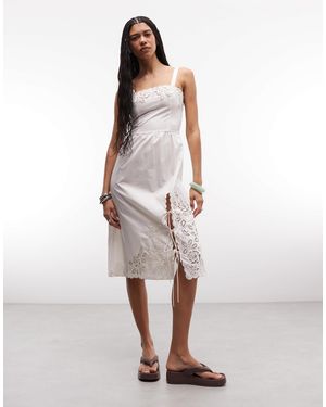 Monki Floral Broderie Midi Dress - White