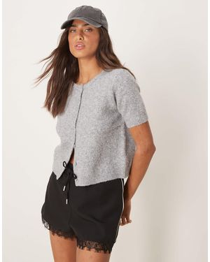Glamorous Short Sleeve Button Up Cardigan - Gray