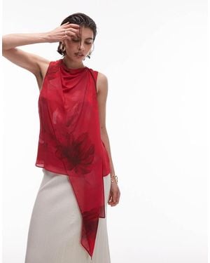 Mango Satin Asymetric Top - Red