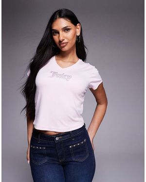 Juicy Couture Diamante Logo V Neck Baby T-shirt - Pink