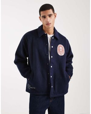 Parlez Chaqueta Estilo Entrenador Con Parche De Logo Bordado De Tejido Grueso De Mezcla De Lana De - Azul