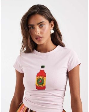 ASOS Baby Tee With Embroidered Hot Sauce Graphic - Pink
