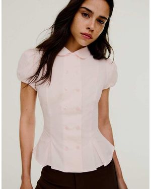 Bershka Short Sleeve Peter Pan Collar Shirt - Pink