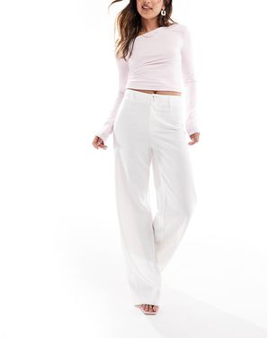 Bershka Wide Leg Tailored Trousers - White