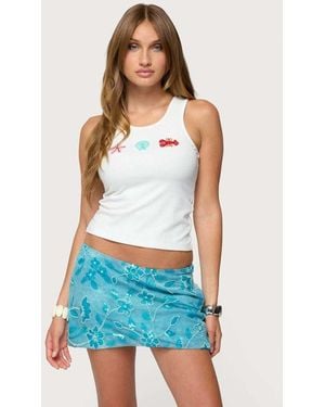Edikted Ocean Club Bead Ribbed Tank Top - Blue