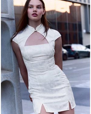 Bershka Mini Sateen Jacquard Dress - White