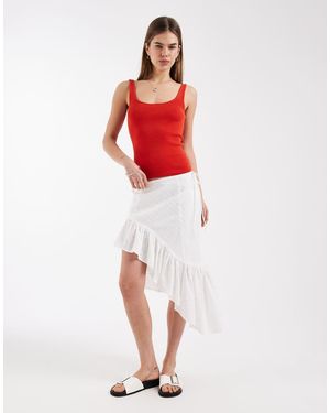 Daisy Street Falda Midi Blanca Asimétrica De Estilo Boho Con Bordado Inglés-Neutro - Rojo