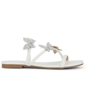 SEQWL Strappy Sandals With Rhinestone Butterfly Embellishments - White