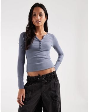 Hollister Long Sleeve Button Up Henley Top - Blue