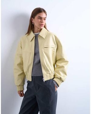 TOPSHOP Faux Bubble Leather Cropped Bomber Jacket - Blue