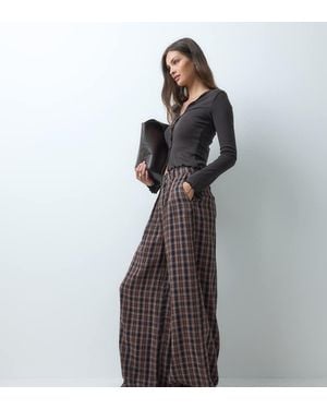 Noisy May High Waist Wide Leg Check Trouser - Grey