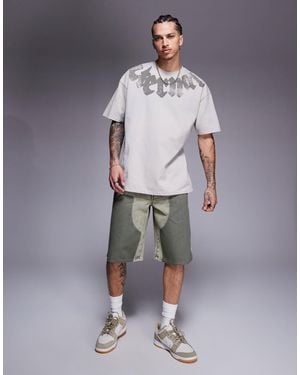 Liquor N Poker Relaxed Denim Carpenter Shorts - Grey