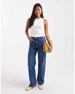 Only Petite Juicy High Waist Wide Leg Jeans With Pintuck Details - Blue