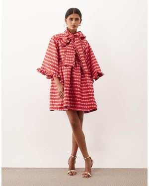 Sister Jane Clara Cherry Jacquard Oversized Bow Detail Mini Dress - Red