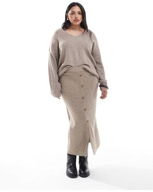 ONLY Ribbed Midi Skirt Co-ord - Natural