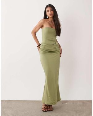 Aria Cove Double Layered Slinky Bandeau Drape Detail Maxi Dress - Green