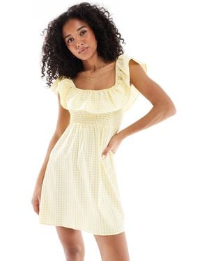 Vero Moda Shirred Bodice Mini Dress With Frill Detail - White