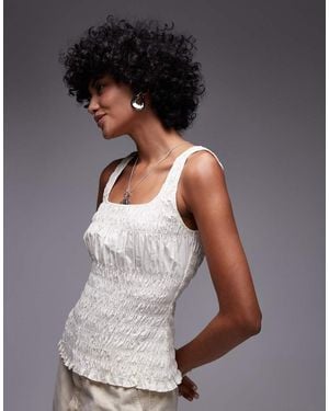 TOPSHOP Shirred Poplin Sleeveless Top - Grey