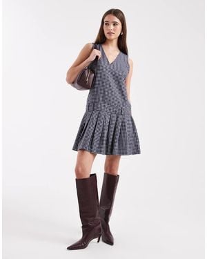ONLY Sleeveless Drop Hem Pleated Mini Dress - Blue