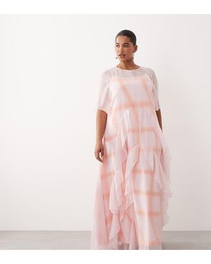 ARRANGE Vestido Largo Escalonado Con Volantes Verticales A Capas De Curve - Rosa