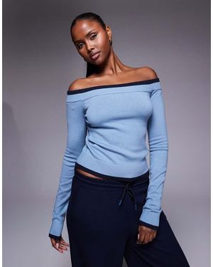 Edikted Kezzie Contrast Off Shoulder Knit Top - Blue