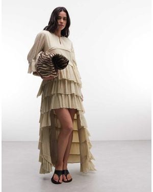 AllSaints Cavarly Short Sleeve Asymmetric Ruffle Midi Dress - Green