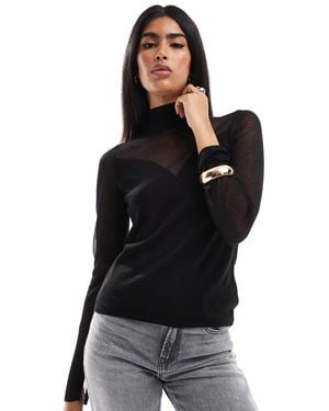 ASOS Top en maille unie et transparente à encolure en cœur - Noir