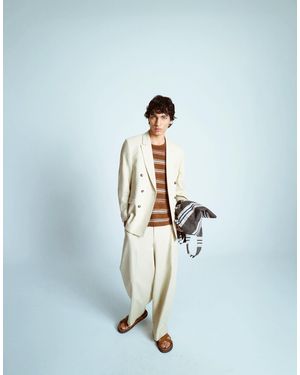 TOPMAN Double Breasted Linen Blend Blazer - Natural