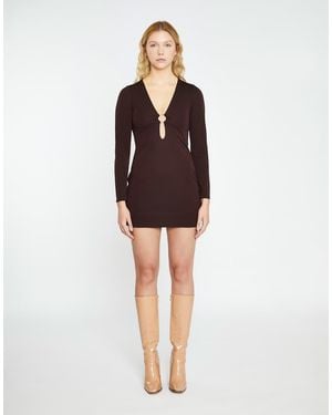 Glamorous Deep V-Neck Mini-Dress - Brown