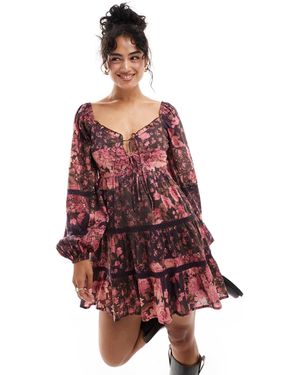 Miss Selfridge Cotton Lace Insert Tiered Mini Dress