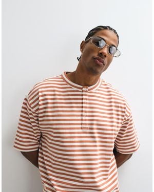 ASOS Heavyweight Boxy Oversized Henley T-Shirt - Multicolour