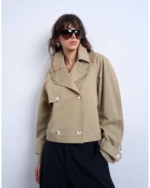TOPSHOP Korte Katoenen Trenchcoat Met Ovale Mouwen - Naturel