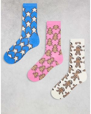 Brave Soul – 3er-pack socken mit weihnachtsplätzchenmuster - Mettallic