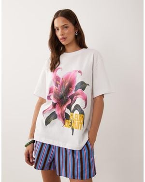 ASOS Oversized Floral Graphic Top - White