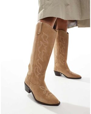 Stradivarius Leather Cowboy Boot - Natural