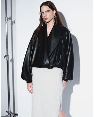 ASOS Tailored Shawl Collar Faux Leather Wrap Bomber Jacket - Black