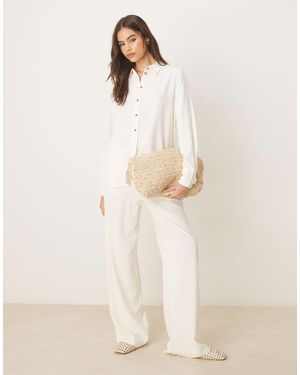 JDY Tall Loose Fit Linen Mix Pants Co-ord - White