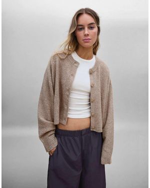 Bershka Round Neck Button-up Knit Cardigan - Brown