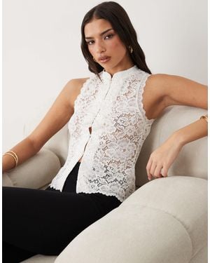 Gina Tricot Sleeveless Lace Tie Front Top - Natural