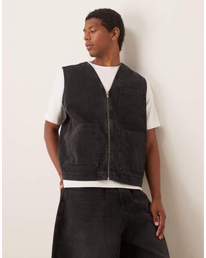 ASOS Chaleco Vaquero Negro Lavado Con Bolsillos De Parche De (Parte De Un Conjunto)