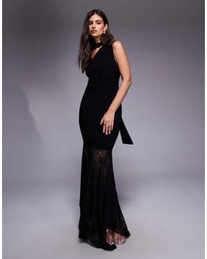 Kaiia Exclusivité - robe longue asymétrique près du corps avec ourlet en dentelle et détail foulard - Bleu