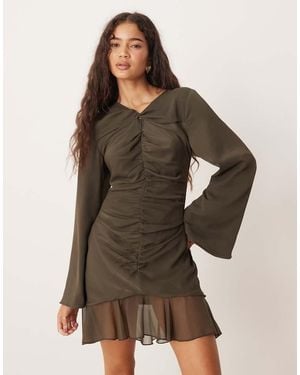 ASOS Mini Dress With Ruched Bodice - Brown