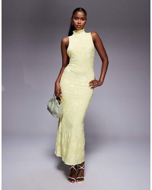 ASOS Halter Neck With Open Back With Drape Detail Devore Maxi Dress - Yellow