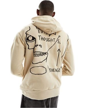 Bershka Basquiat Back Printed Hoodie - Natural