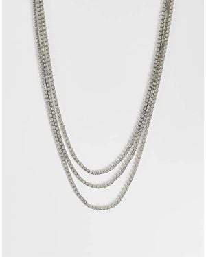 ASOS Collana Con Dettaglio A Più File E Chiusura Con Alamaro Con Strass Incastonati Finitura - Bianco