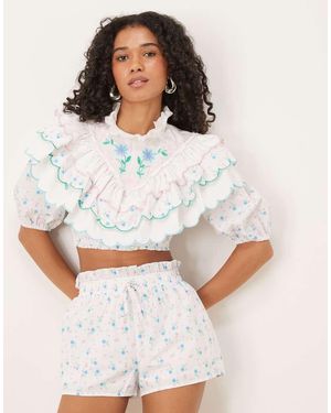 Glamorous Extreme Ruffle Crop Top - White