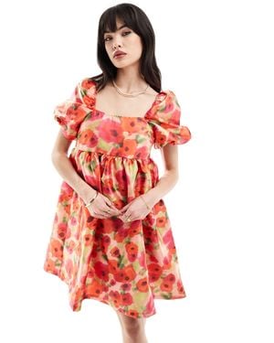 Vila Puff Sleeve Smock Mini Dress - Red